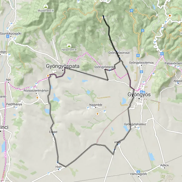 Map miniature of "The Hills of Bánát - Road Cycling Adventure" cycling inspiration in Észak-Magyarország, Hungary. Generated by Tarmacs.app cycling route planner