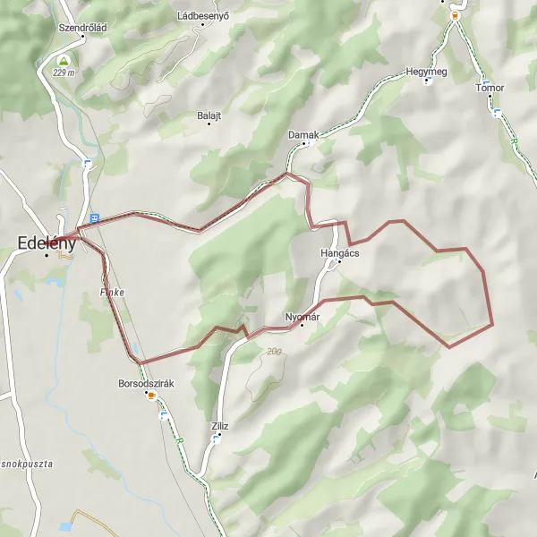 Map miniature of "Hangács Country Ride" cycling inspiration in Észak-Magyarország, Hungary. Generated by Tarmacs.app cycling route planner