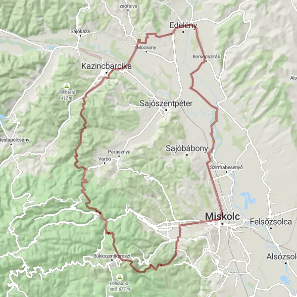 Map miniature of "Sajóecseg Gravel Adventure" cycling inspiration in Észak-Magyarország, Hungary. Generated by Tarmacs.app cycling route planner