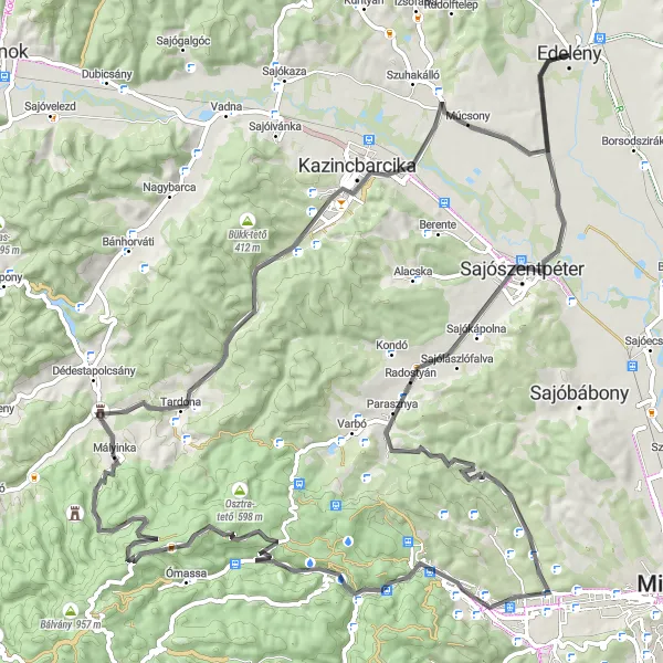 Map miniature of "Sajószentpéter Loop" cycling inspiration in Észak-Magyarország, Hungary. Generated by Tarmacs.app cycling route planner