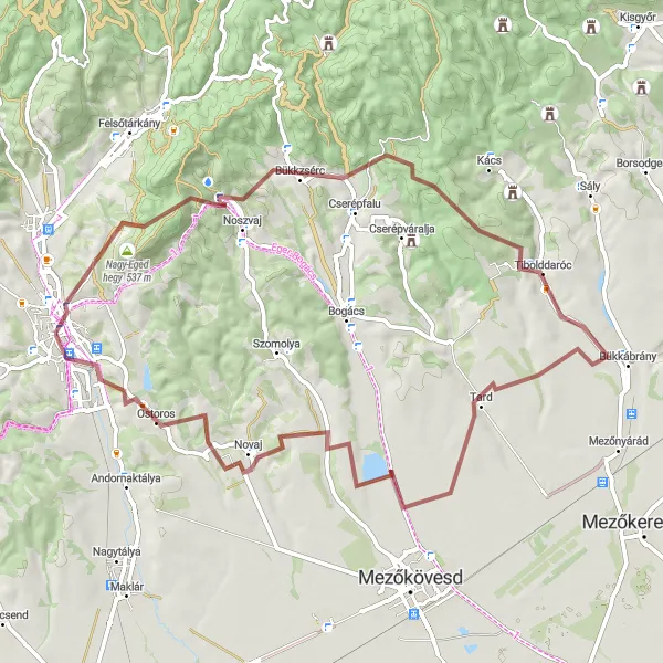 Map miniature of "Breathtaking Gravel Adventure" cycling inspiration in Észak-Magyarország, Hungary. Generated by Tarmacs.app cycling route planner