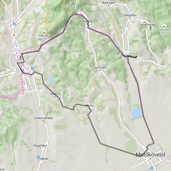 Map miniature of "Eger - Novaj Loop" cycling inspiration in Észak-Magyarország, Hungary. Generated by Tarmacs.app cycling route planner