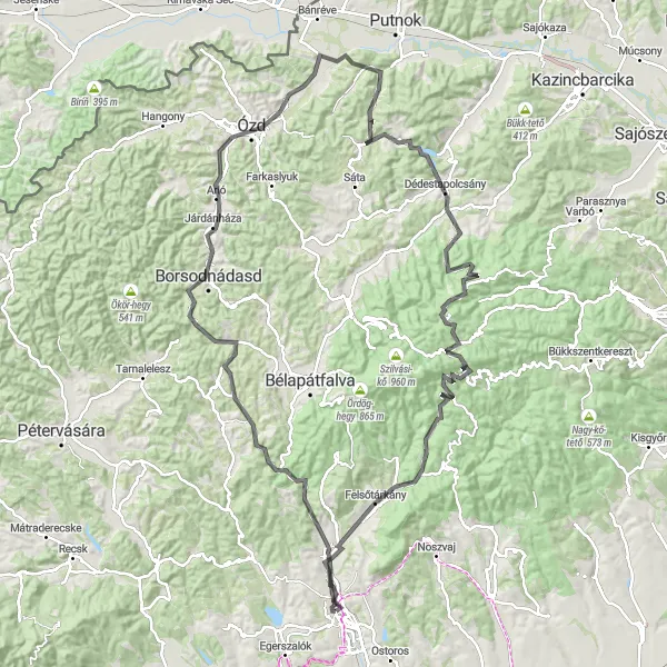 Map miniature of "Bükk Plateau Challenge" cycling inspiration in Észak-Magyarország, Hungary. Generated by Tarmacs.app cycling route planner