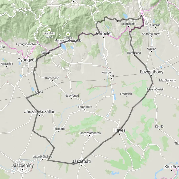 Map miniature of "Historical Bike Tour" cycling inspiration in Észak-Magyarország, Hungary. Generated by Tarmacs.app cycling route planner