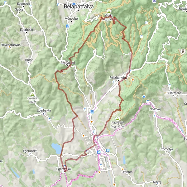 Map miniature of "Egerszalók Ultimate Gravel Adventure" cycling inspiration in Észak-Magyarország, Hungary. Generated by Tarmacs.app cycling route planner