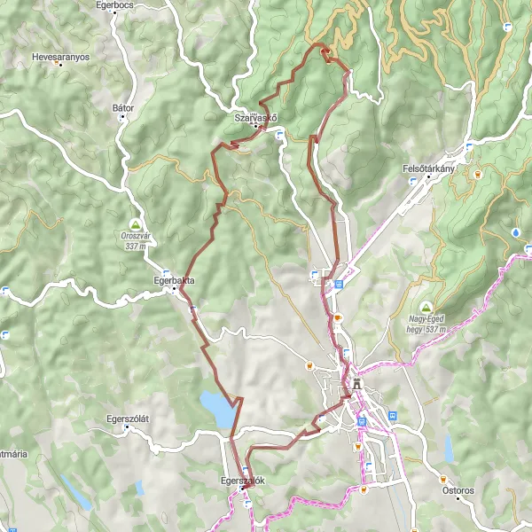 Map miniature of "Gravel Adventure in Egerszalók" cycling inspiration in Észak-Magyarország, Hungary. Generated by Tarmacs.app cycling route planner