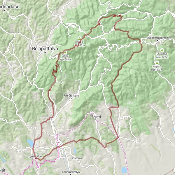 Map miniature of "Egerszalók to Füzérkő vára Adventure" cycling inspiration in Észak-Magyarország, Hungary. Generated by Tarmacs.app cycling route planner