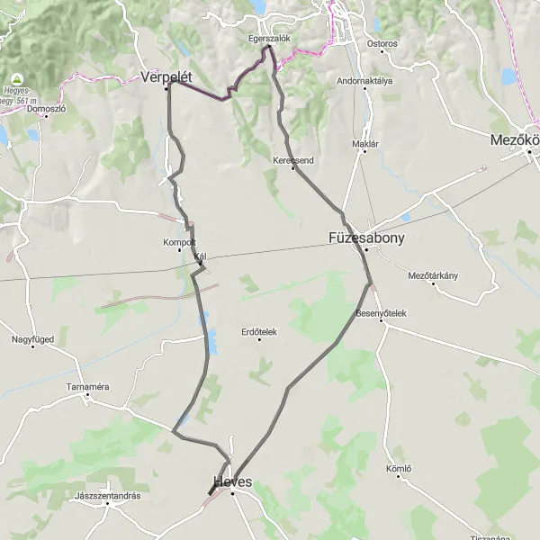 Map miniature of "Egerszalók and Surroundings" cycling inspiration in Észak-Magyarország, Hungary. Generated by Tarmacs.app cycling route planner