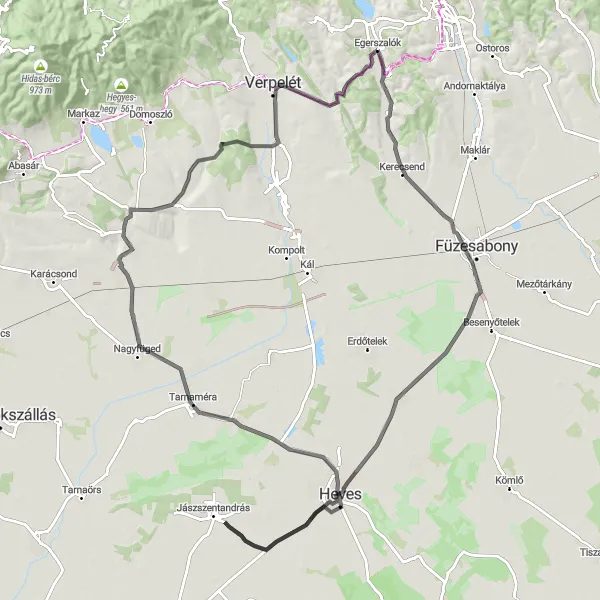 Map miniature of "Cycling Adventure in Heves County" cycling inspiration in Észak-Magyarország, Hungary. Generated by Tarmacs.app cycling route planner