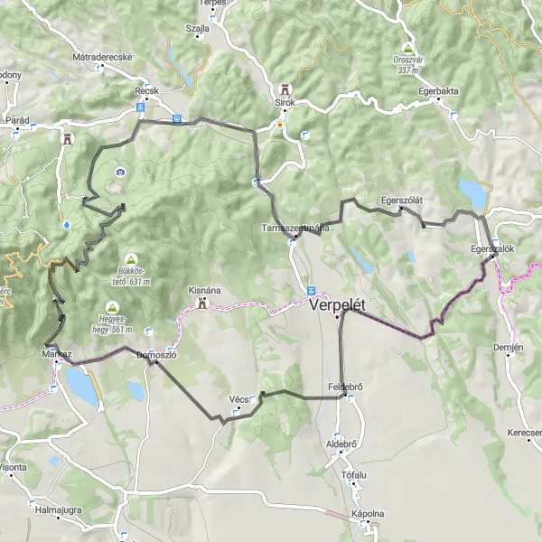 Map miniature of "Challenging Climb to Domoszló" cycling inspiration in Észak-Magyarország, Hungary. Generated by Tarmacs.app cycling route planner