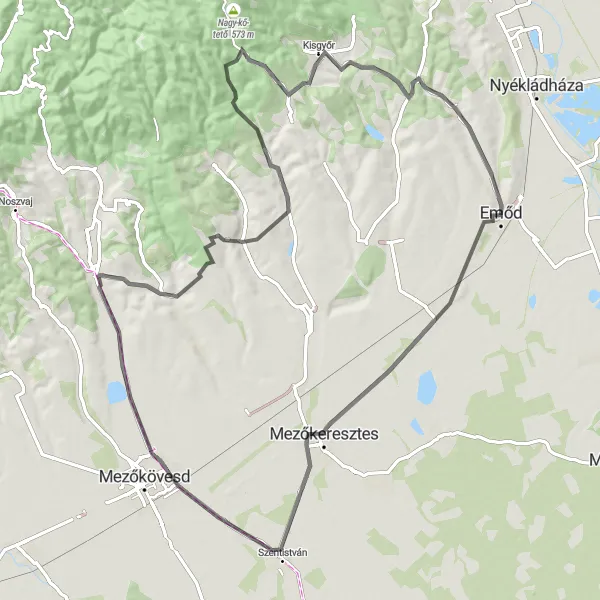 Map miniature of "Bogács and Bükkaranyos Route" cycling inspiration in Észak-Magyarország, Hungary. Generated by Tarmacs.app cycling route planner