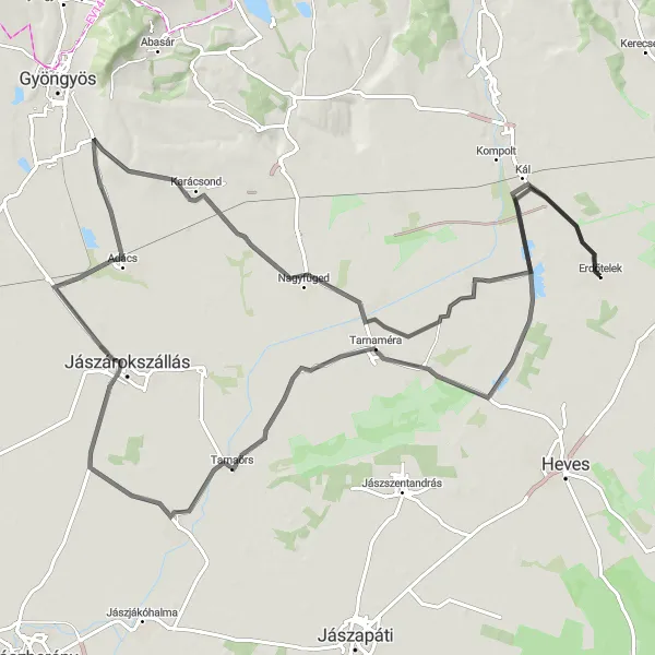 Map miniature of "Erdőtelek Loop" cycling inspiration in Észak-Magyarország, Hungary. Generated by Tarmacs.app cycling route planner