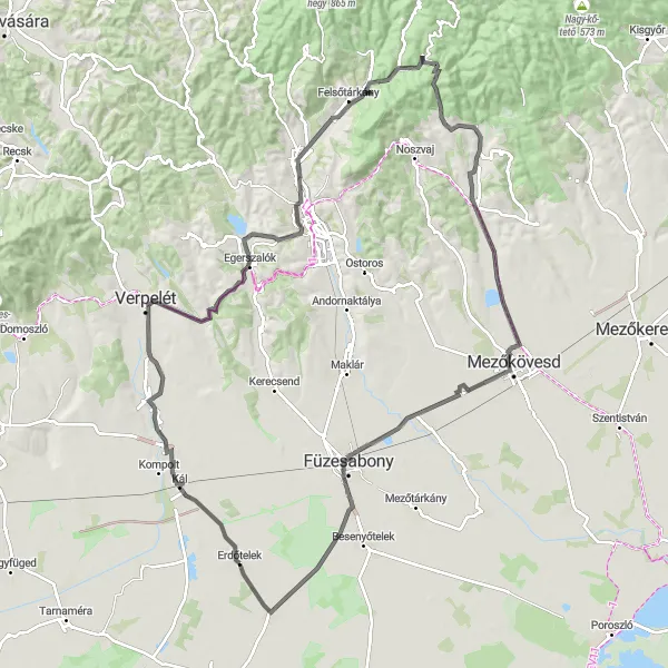 Map miniature of "Eger and Bükkzsérc Adventure" cycling inspiration in Észak-Magyarország, Hungary. Generated by Tarmacs.app cycling route planner