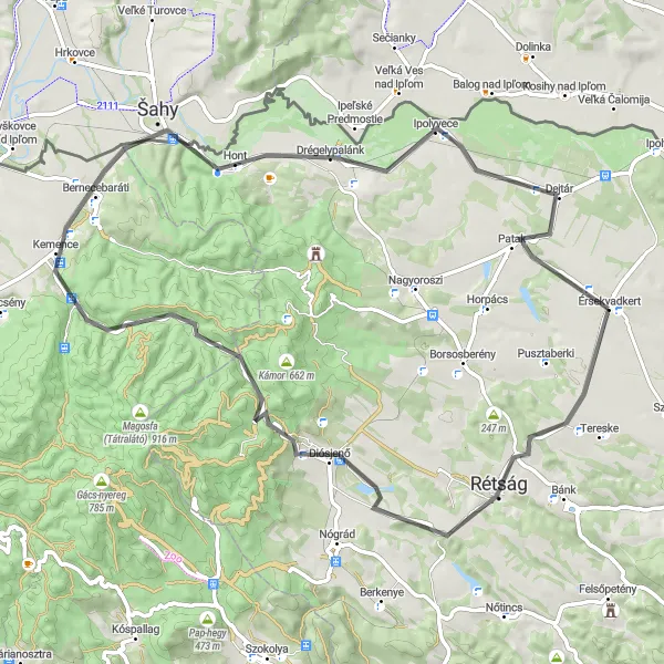 Map miniature of "Road Adventure through Hills" cycling inspiration in Észak-Magyarország, Hungary. Generated by Tarmacs.app cycling route planner