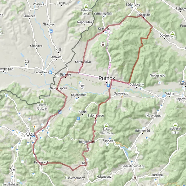 Map miniature of "Farkaslyuk - Borbas-hegy Gravel Route" cycling inspiration in Észak-Magyarország, Hungary. Generated by Tarmacs.app cycling route planner