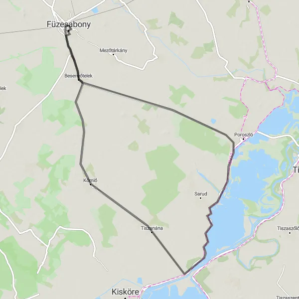 Map miniature of "Eastern Loop" cycling inspiration in Észak-Magyarország, Hungary. Generated by Tarmacs.app cycling route planner
