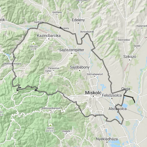 Map miniature of "Sajópetri Epic Loop" cycling inspiration in Észak-Magyarország, Hungary. Generated by Tarmacs.app cycling route planner