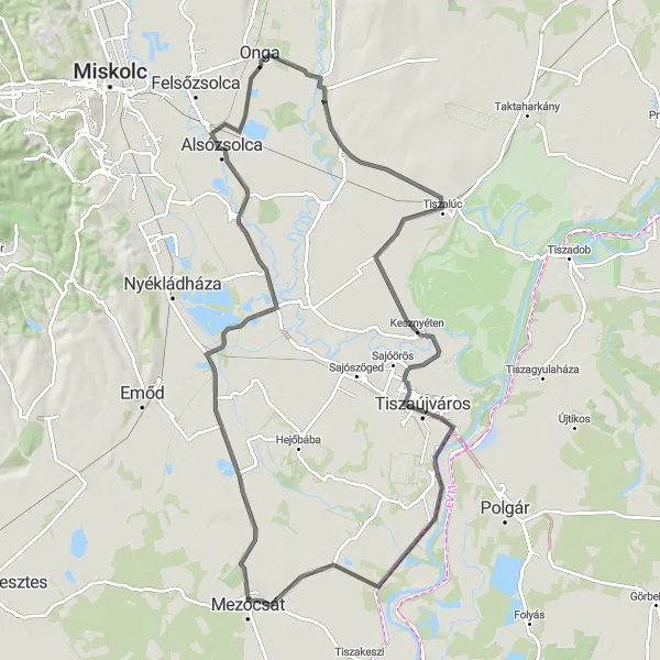 Map miniature of "Relaxing Ride to Kesznyéten" cycling inspiration in Észak-Magyarország, Hungary. Generated by Tarmacs.app cycling route planner