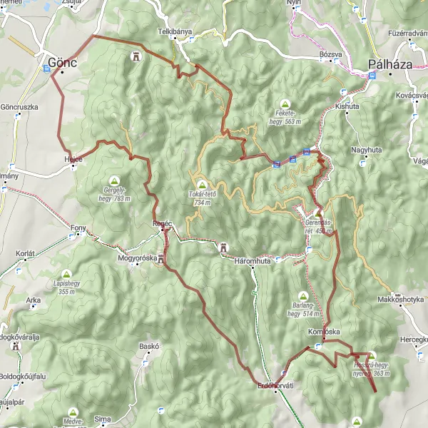 Map miniature of "The Gravel Adventure" cycling inspiration in Észak-Magyarország, Hungary. Generated by Tarmacs.app cycling route planner