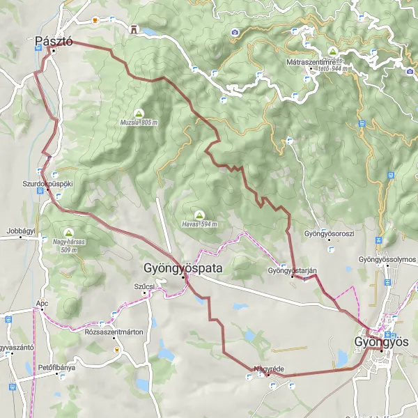 Map miniature of "Rural Beauty Gravel Tour" cycling inspiration in Észak-Magyarország, Hungary. Generated by Tarmacs.app cycling route planner