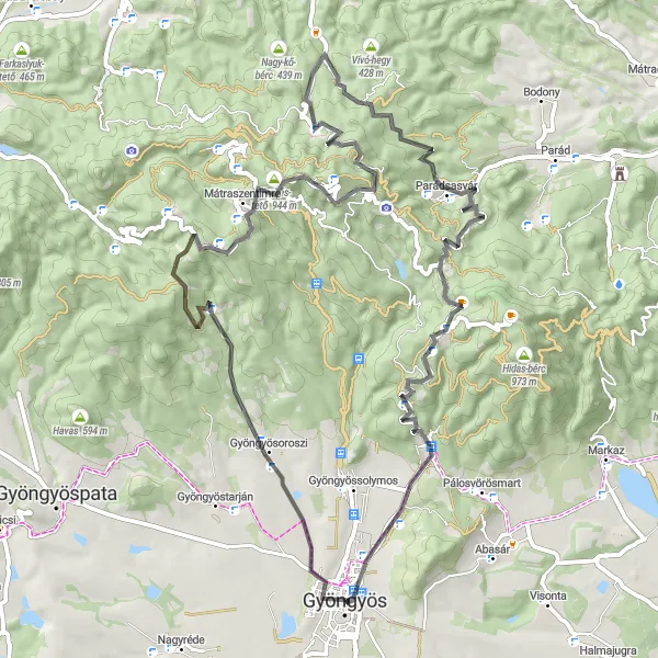 Map miniature of "Mátra Hillside Adventure" cycling inspiration in Észak-Magyarország, Hungary. Generated by Tarmacs.app cycling route planner