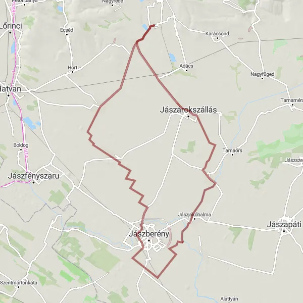 Map miniature of "Discover Jászárokszállás on Gravel" cycling inspiration in Észak-Magyarország, Hungary. Generated by Tarmacs.app cycling route planner