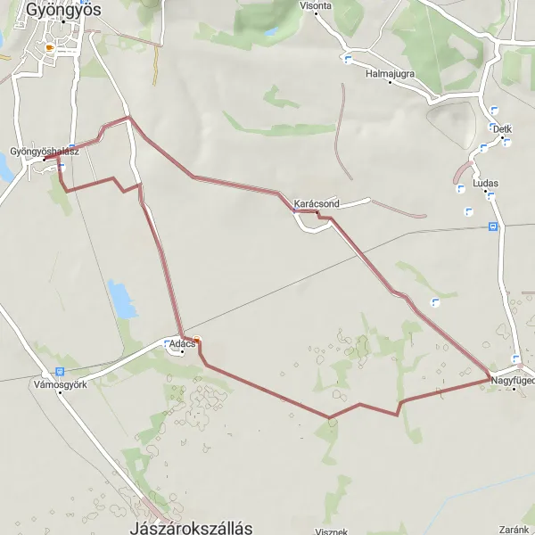 Map miniature of "Gyöngyöshalász - Karácsond Gravel Exploration" cycling inspiration in Észak-Magyarország, Hungary. Generated by Tarmacs.app cycling route planner