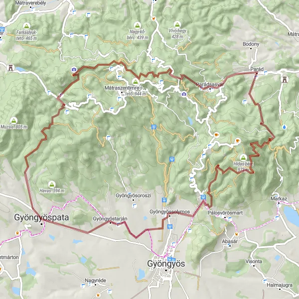 Map miniature of "Epic gravel ride through Ágasvár and Parád" cycling inspiration in Észak-Magyarország, Hungary. Generated by Tarmacs.app cycling route planner