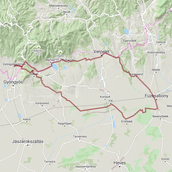 Map miniature of "Dormánd Gravel Tour" cycling inspiration in Észak-Magyarország, Hungary. Generated by Tarmacs.app cycling route planner