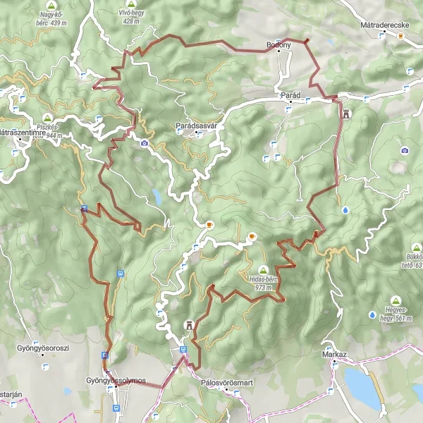Map miniature of "Bükk Gravel Adventure" cycling inspiration in Észak-Magyarország, Hungary. Generated by Tarmacs.app cycling route planner