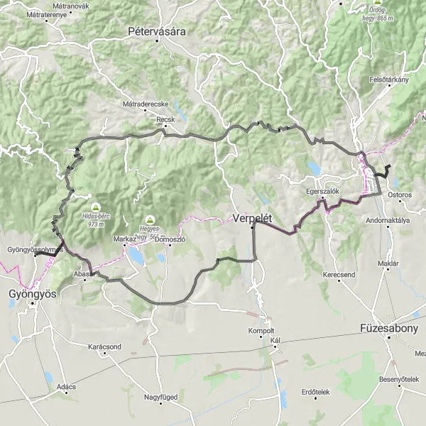 Map miniature of "The Castle Chase" cycling inspiration in Észak-Magyarország, Hungary. Generated by Tarmacs.app cycling route planner