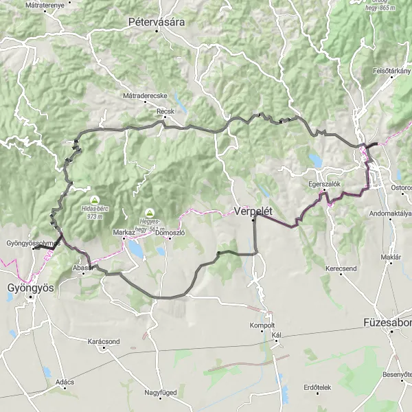 Map miniature of "Mátra Challenge" cycling inspiration in Észak-Magyarország, Hungary. Generated by Tarmacs.app cycling route planner