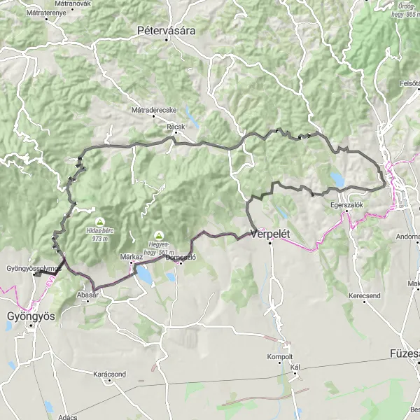 Map miniature of "Mátra Expedition" cycling inspiration in Észak-Magyarország, Hungary. Generated by Tarmacs.app cycling route planner