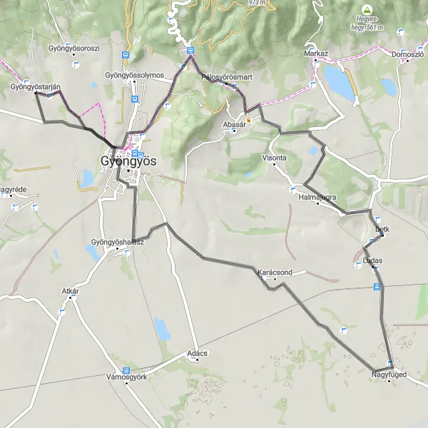 Map miniature of "Gyöngyöstarján - Pipis-hegy Loop" cycling inspiration in Észak-Magyarország, Hungary. Generated by Tarmacs.app cycling route planner