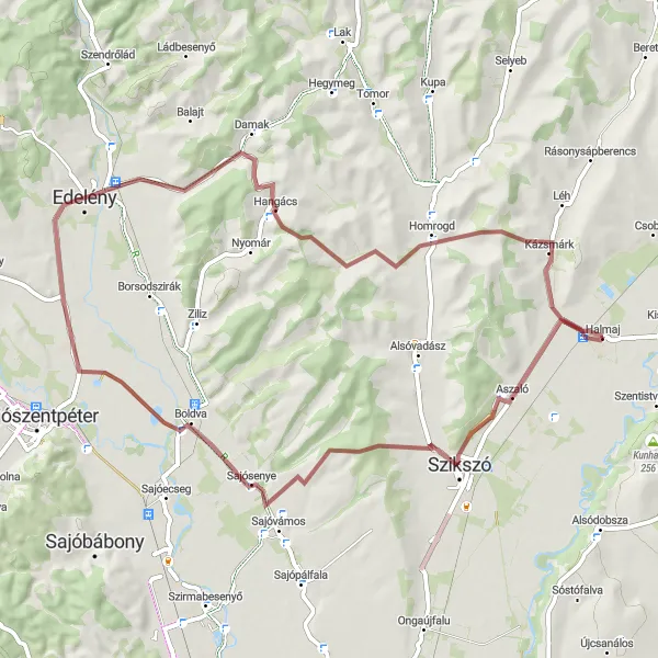 Map miniature of "The Charm of Aszaló and Kázsmárk" cycling inspiration in Észak-Magyarország, Hungary. Generated by Tarmacs.app cycling route planner