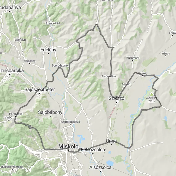 Map miniature of "Road Cycling Adventure from Halmaj" cycling inspiration in Észak-Magyarország, Hungary. Generated by Tarmacs.app cycling route planner