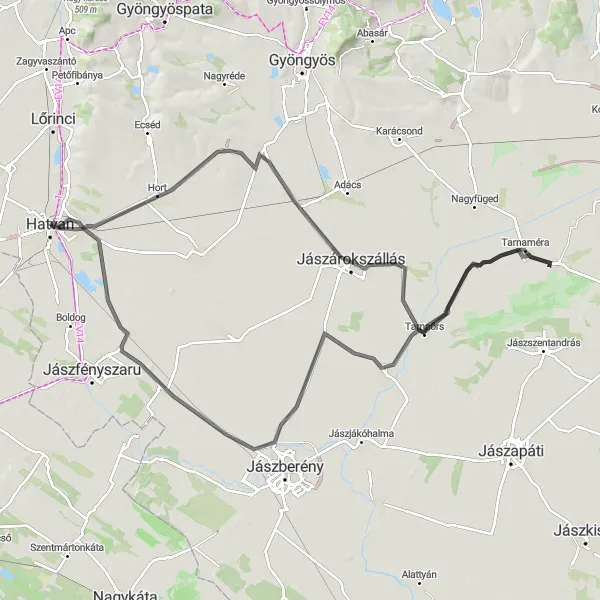 Map miniature of "Scenic Countryside Escape" cycling inspiration in Észak-Magyarország, Hungary. Generated by Tarmacs.app cycling route planner