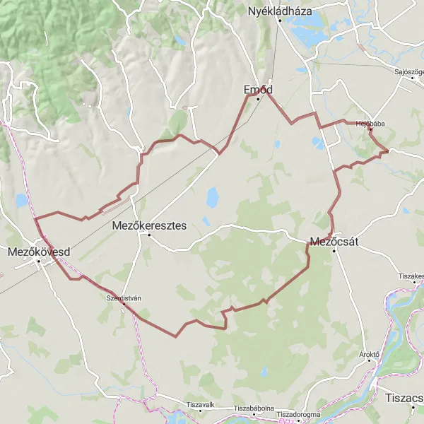 Map miniature of "Off-Roading Adventure to Mezőnyárád" cycling inspiration in Észak-Magyarország, Hungary. Generated by Tarmacs.app cycling route planner