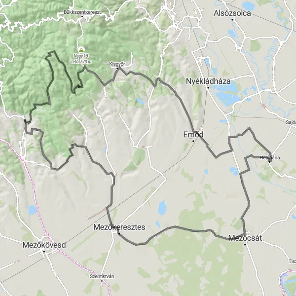 Map miniature of "Challenge Yourself on the Bükk Mountains" cycling inspiration in Észak-Magyarország, Hungary. Generated by Tarmacs.app cycling route planner