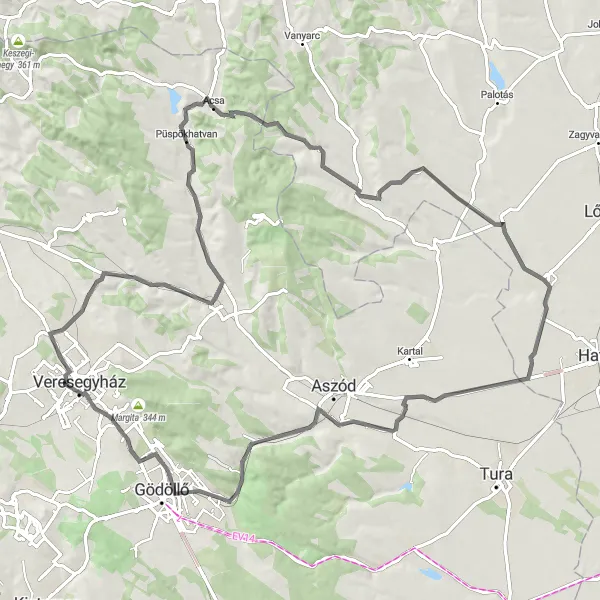 Map miniature of "The Galgagyörk Circuit" cycling inspiration in Észak-Magyarország, Hungary. Generated by Tarmacs.app cycling route planner