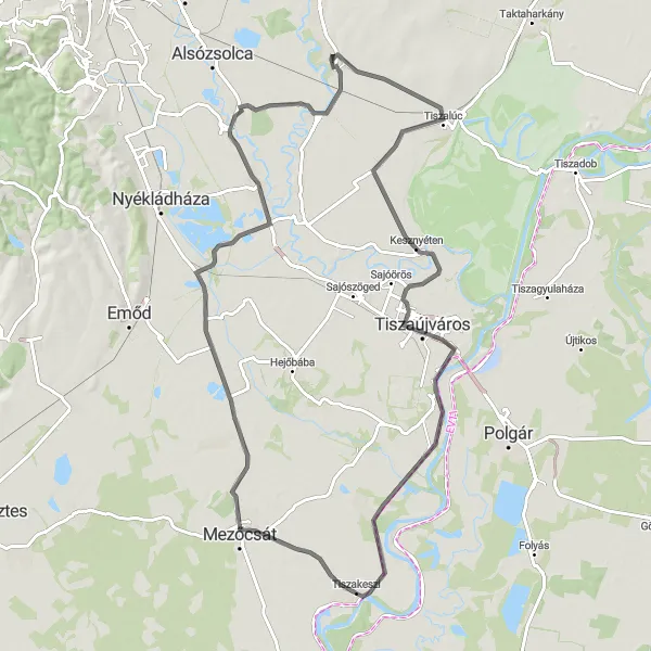 Map miniature of "Hernádnémeti - Sajólád Cycling Route" cycling inspiration in Észak-Magyarország, Hungary. Generated by Tarmacs.app cycling route planner