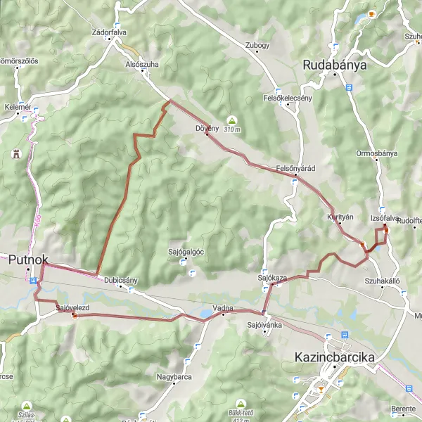 Map miniature of "Journey of the Sajó River" cycling inspiration in Észak-Magyarország, Hungary. Generated by Tarmacs.app cycling route planner