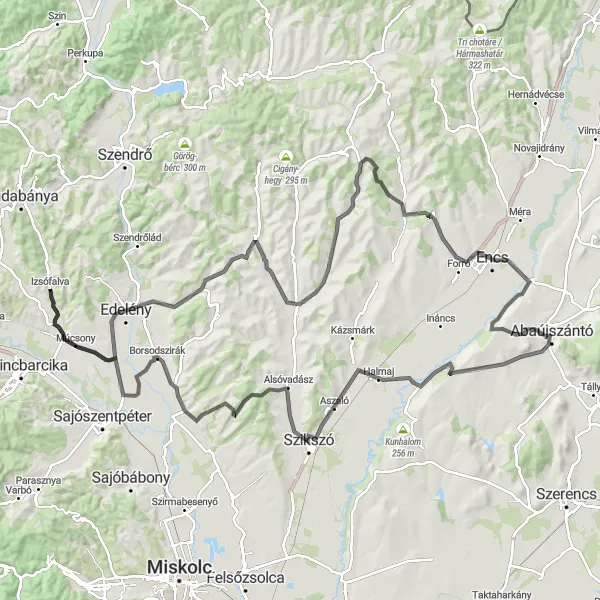 Map miniature of "Borsod Exploration" cycling inspiration in Észak-Magyarország, Hungary. Generated by Tarmacs.app cycling route planner