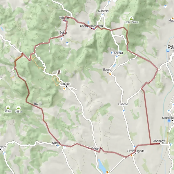 Map miniature of "Scenic Gravel Loop near Jobbágyi" cycling inspiration in Észak-Magyarország, Hungary. Generated by Tarmacs.app cycling route planner