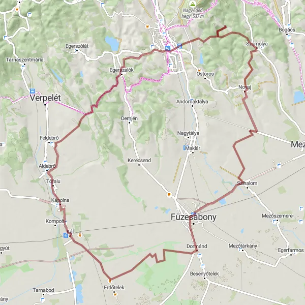 Map miniature of "Gravel Adventure: Kál and Beyond" cycling inspiration in Észak-Magyarország, Hungary. Generated by Tarmacs.app cycling route planner