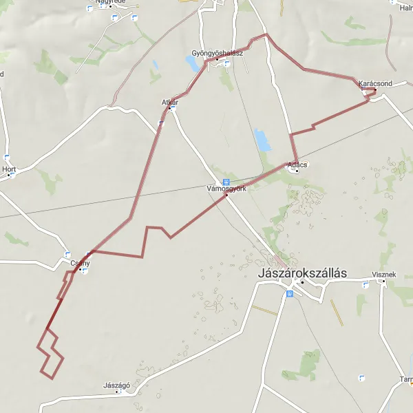 Map miniature of "Adventurous Gravel Loop" cycling inspiration in Észak-Magyarország, Hungary. Generated by Tarmacs.app cycling route planner