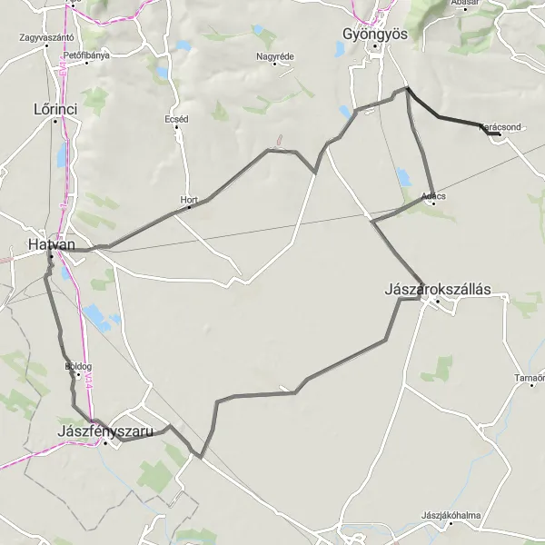 Map miniature of "Road Cycling Masterpiece" cycling inspiration in Észak-Magyarország, Hungary. Generated by Tarmacs.app cycling route planner