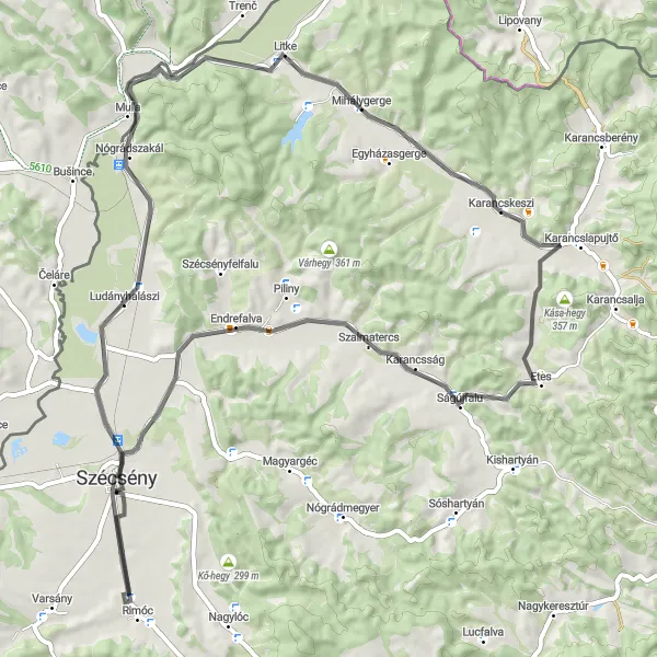 Map miniature of "Explore the Szécsény Region" cycling inspiration in Észak-Magyarország, Hungary. Generated by Tarmacs.app cycling route planner