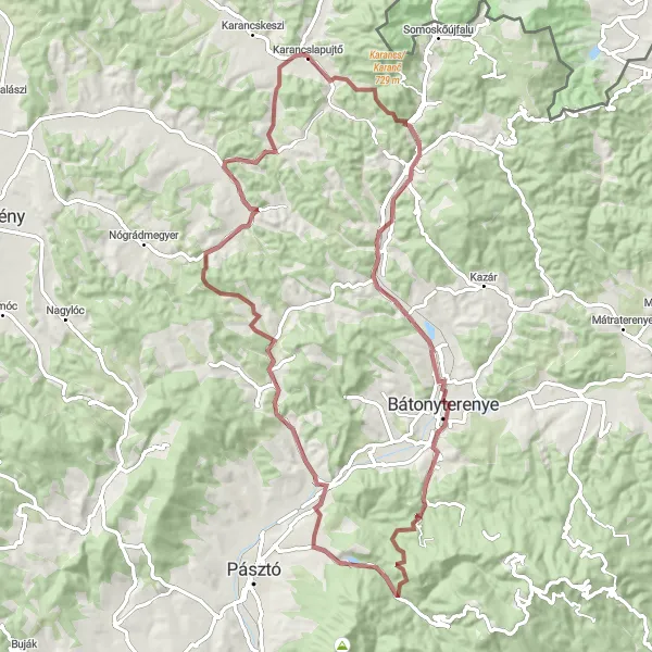 Map miniature of "Sámsonháza and the natural wonders" cycling inspiration in Észak-Magyarország, Hungary. Generated by Tarmacs.app cycling route planner