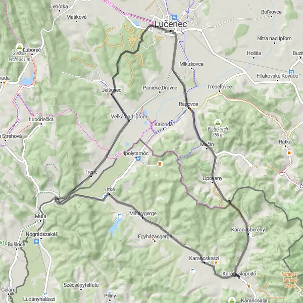Map miniature of "Karancslapujtő Loop" cycling inspiration in Észak-Magyarország, Hungary. Generated by Tarmacs.app cycling route planner